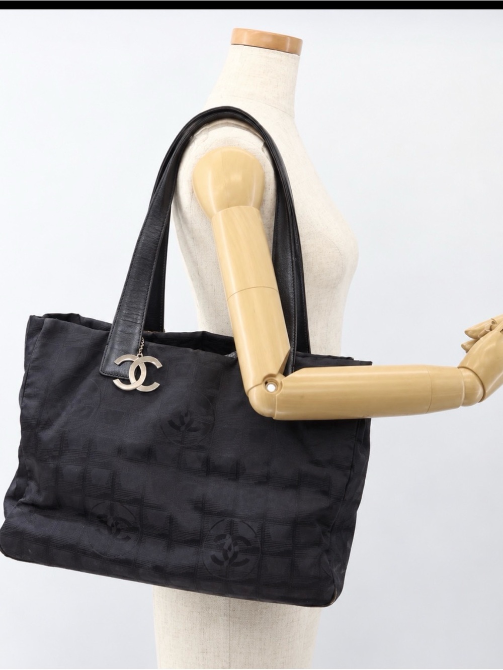 Chanel Black travel line nylon CC Logo Tote Bag